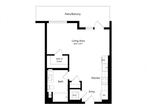 Floor plan for studio, 1 bath, 562 sqft
